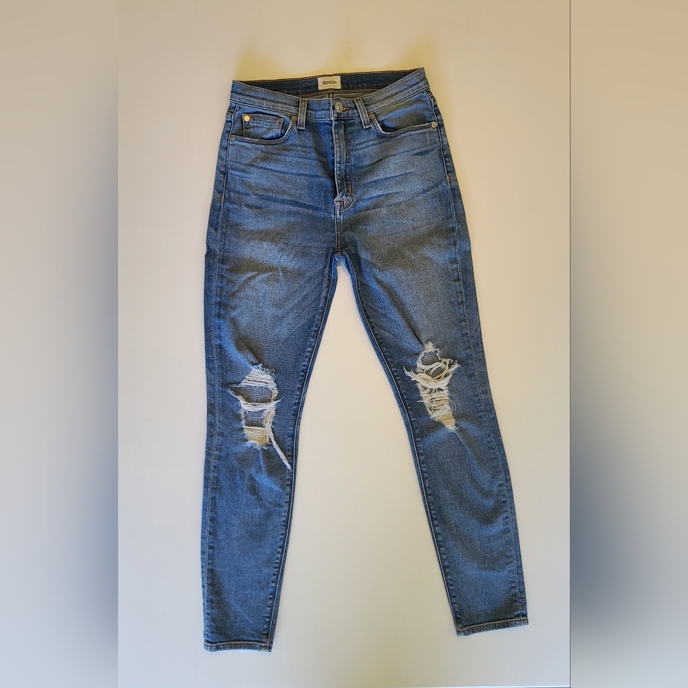 Hudson high rise distressed skinny jeans 28